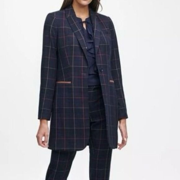 TOMMY HILFIGER Plaid Windowpane Women’s Blazer Suede Elbow Patches SZ12 NWT - Picture 1 of 9